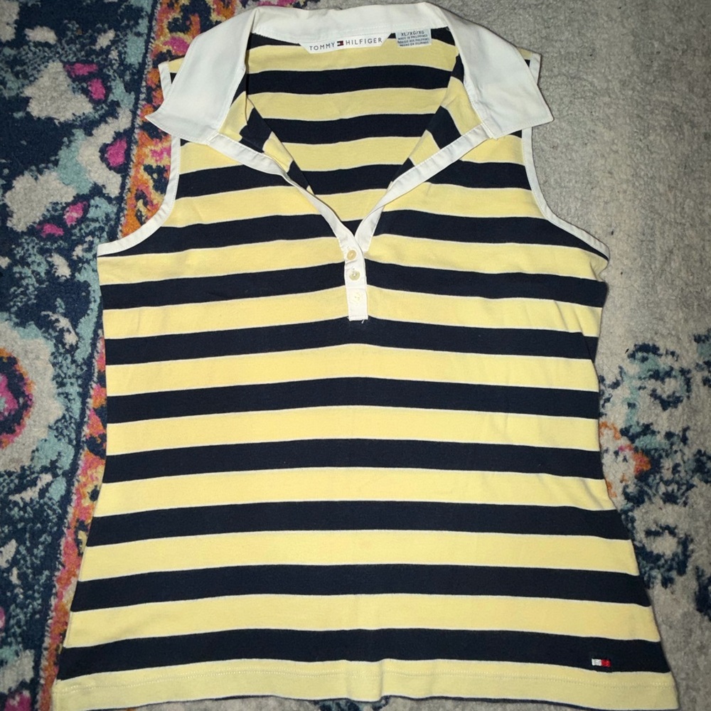 Tommy Hilfiger Black and Yellow Striped Tank Top